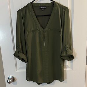 Stylish Olive Green Blouse with Zipper
